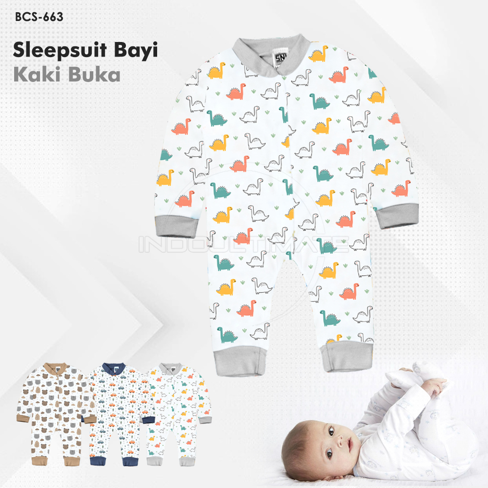 1 Pcs Sleepsuit BCS-663 Jumpsuit Panjang Kaki Buka Piyama Newborn Full Print Jumper Bayi Baju Panjang Bayi Katun Model Terbaru 2023 Baju Tidur Panjang Kaki Buka Murah Kualitas Terbaik