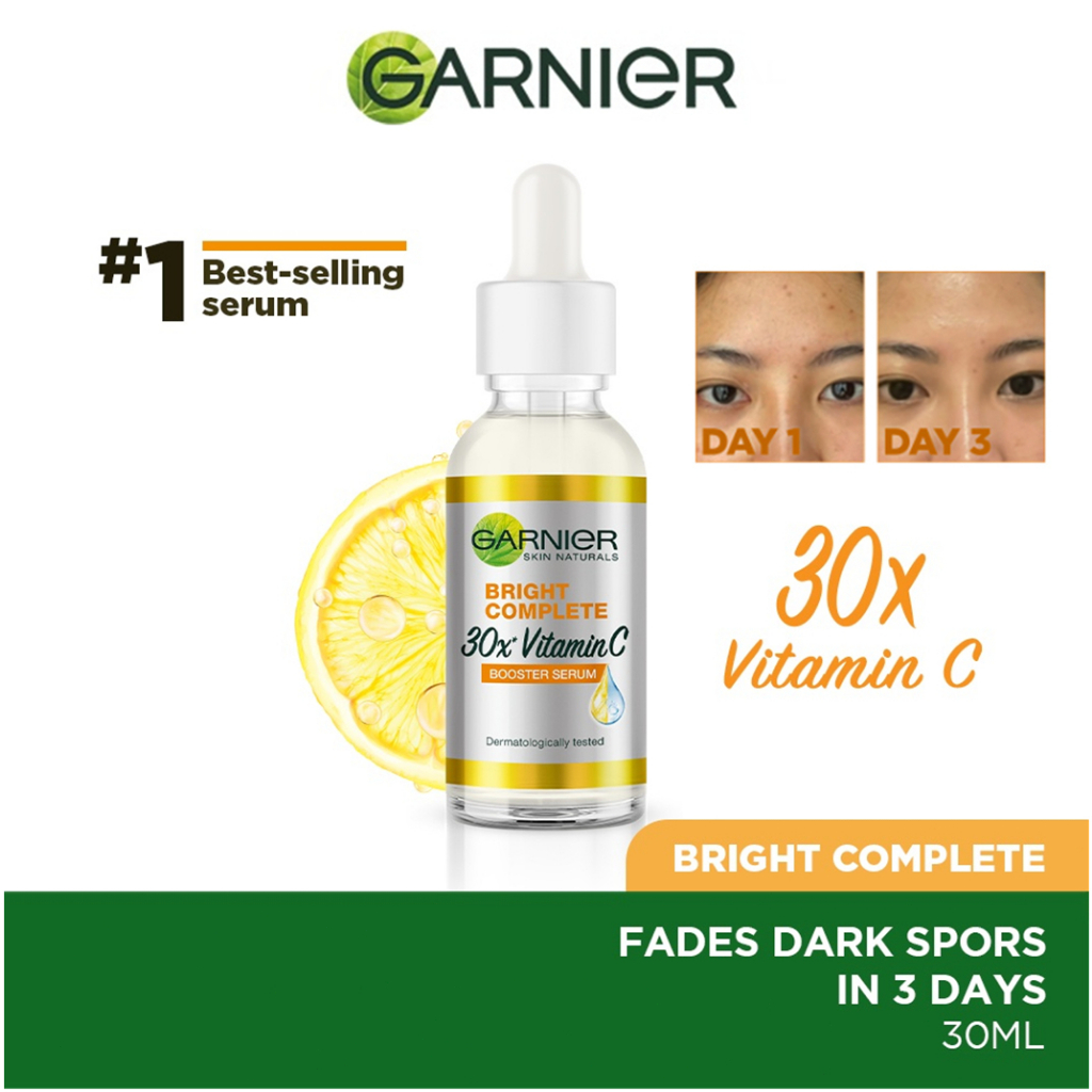 Garnier Bright Complete Vitamin C 30x Booster Serum Skin Care - 30ml Cepat Cerahkan Noda Hitam &amp; Samarkan Bekas Jerawat