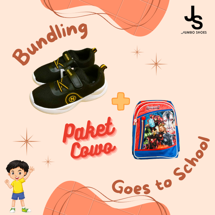Paket Anak Sekolah Tas TK SD dan Sepatu Anak Laki Laki Sepatu Anak Sekolah Nevada/NTF 16