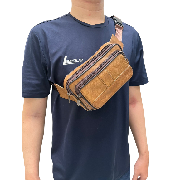 TAS SELEMPANG KULIT ASLI IMPORT PRIA MULTIFUNGSI / TAS PINGGANG IMPORT PRIA KULIT ASLI / TAS HP PRIA LEATHER - 8014
