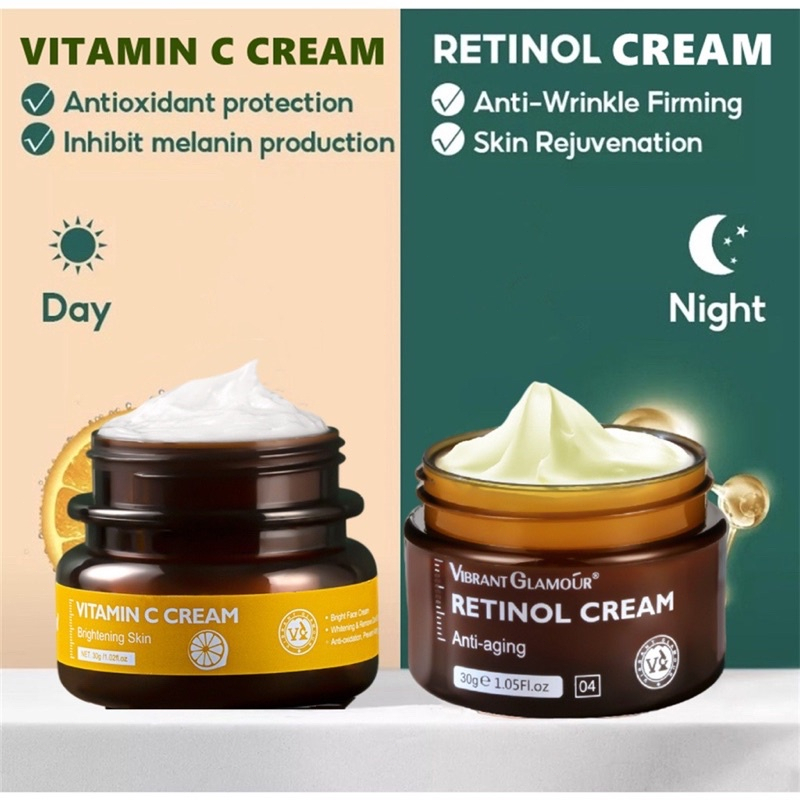 VIBRANT GLAMOUR Vitamin C Face Cream Brightening Whitening Moisture Cream for Face &amp; Body Facial VC Freckles Remove Dark Spots Skin Nourish Brighten Remove Freckle Anti Aging Refreshing Not Greasy 30Gr-Pelembab Pemutih