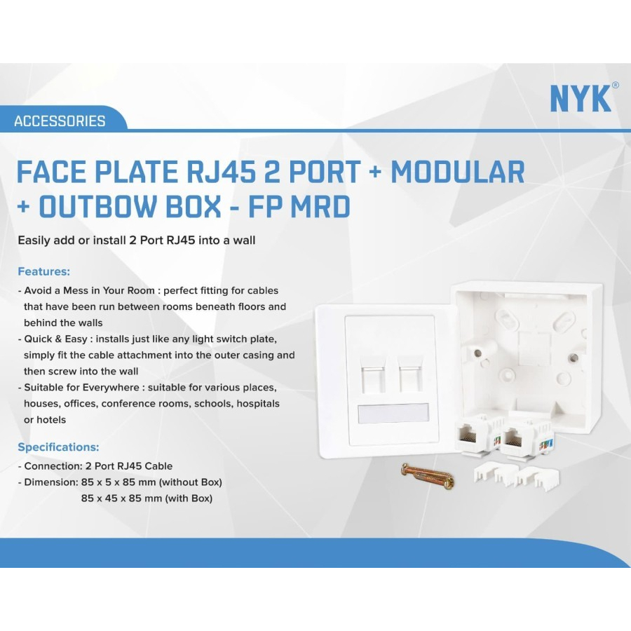 Face Plate RJ45 Lan 2 Port+ Modular+ Outbow Box NYK - FP MRD Faceplate 1 Set