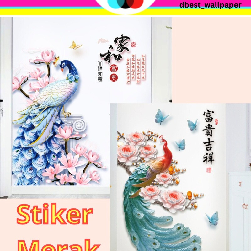 WALL STICKER STIKER SETIKER WALLSTICKER DINDING MOTIF BURUNG MERAK BUNGA DEKORASI RUMAH RUANG TAMU K