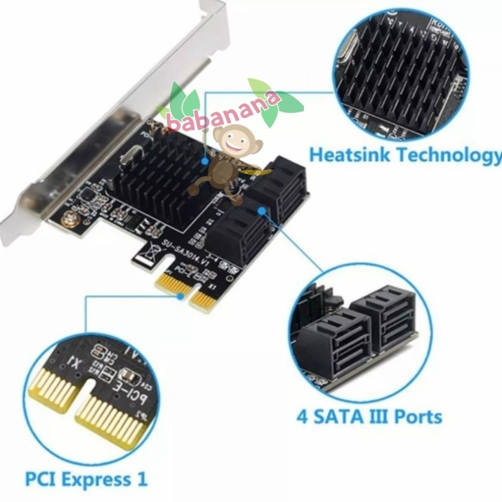 Pcie sata 3.0 card 4 port hub splitter cabang expansion hdd internal