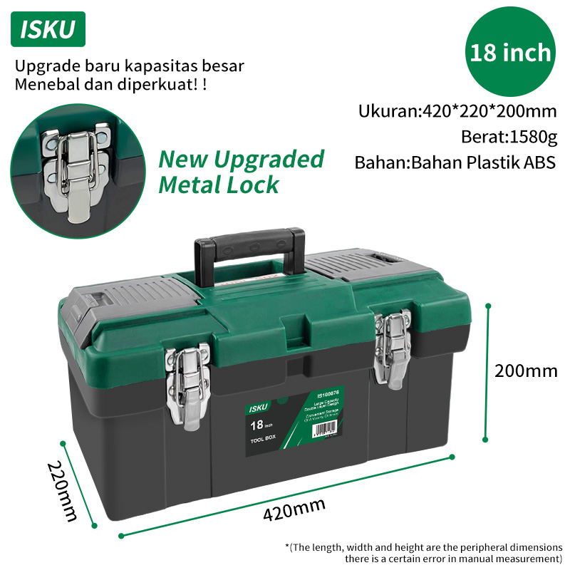 ISKU Newly Tool Box Upgraded Metal Lock 15&quot; 18&quot; 20&quot; Toolbox Besar Double-Layer Large Capacity Stronger Load-Bearing