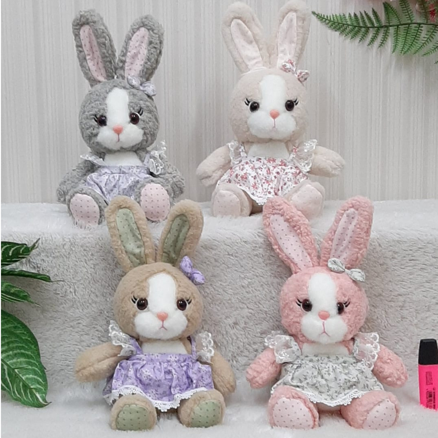 Boneka Rabbit Dress Tapak Bintik Size 8&quot;/22cm/boneka animal/boneka kelinci baju/