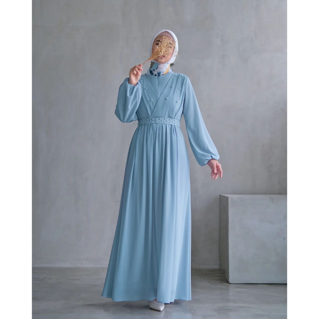 Mutiara Dress Gaudy Maxi Gamis Ceruty Babydoll Theressa Dress Wanita Kondangan Muslimah Busui Terlar