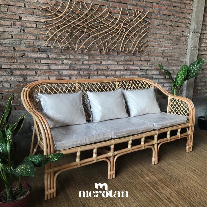 Sofa Rotan Alam 3 Dudukan / Sofa Panjang Rotan