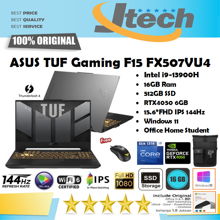 ASUS TUF Gaming F15 FX507VU4 - i9-13900H - 16GB - 512GB SSD - RTX4050 6GB 15.6&quot;FHD IPS 144Hz 100%sRGB - W11 - OHS