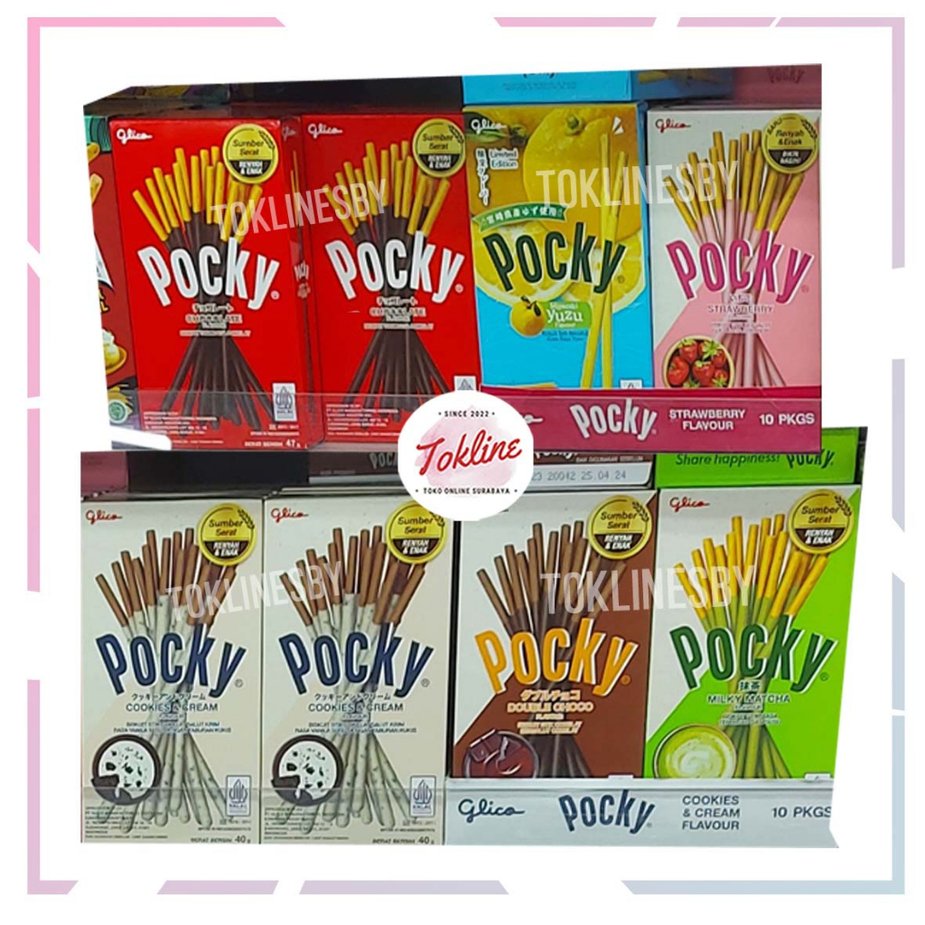 

[ 1 karton isi 10 Pcs ] Pocky Glico Chocolate Yuzu Strawberry Cookies Cream Double Choco Milky Matcha 40gr