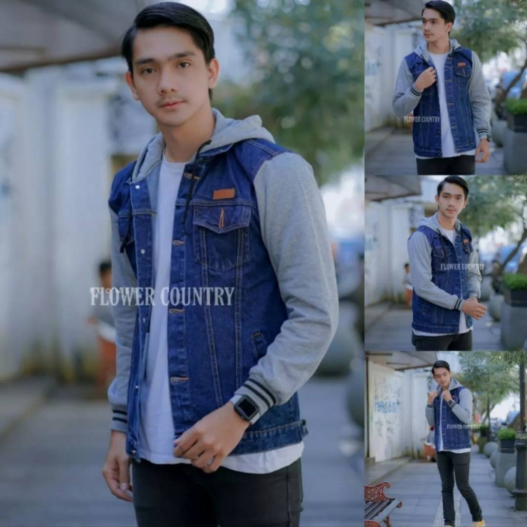 (COD) Jaket jeans pria / Jaket jeans pria kombinasi / Jaket jeans pria terbaru / Jaket jeans pria ko