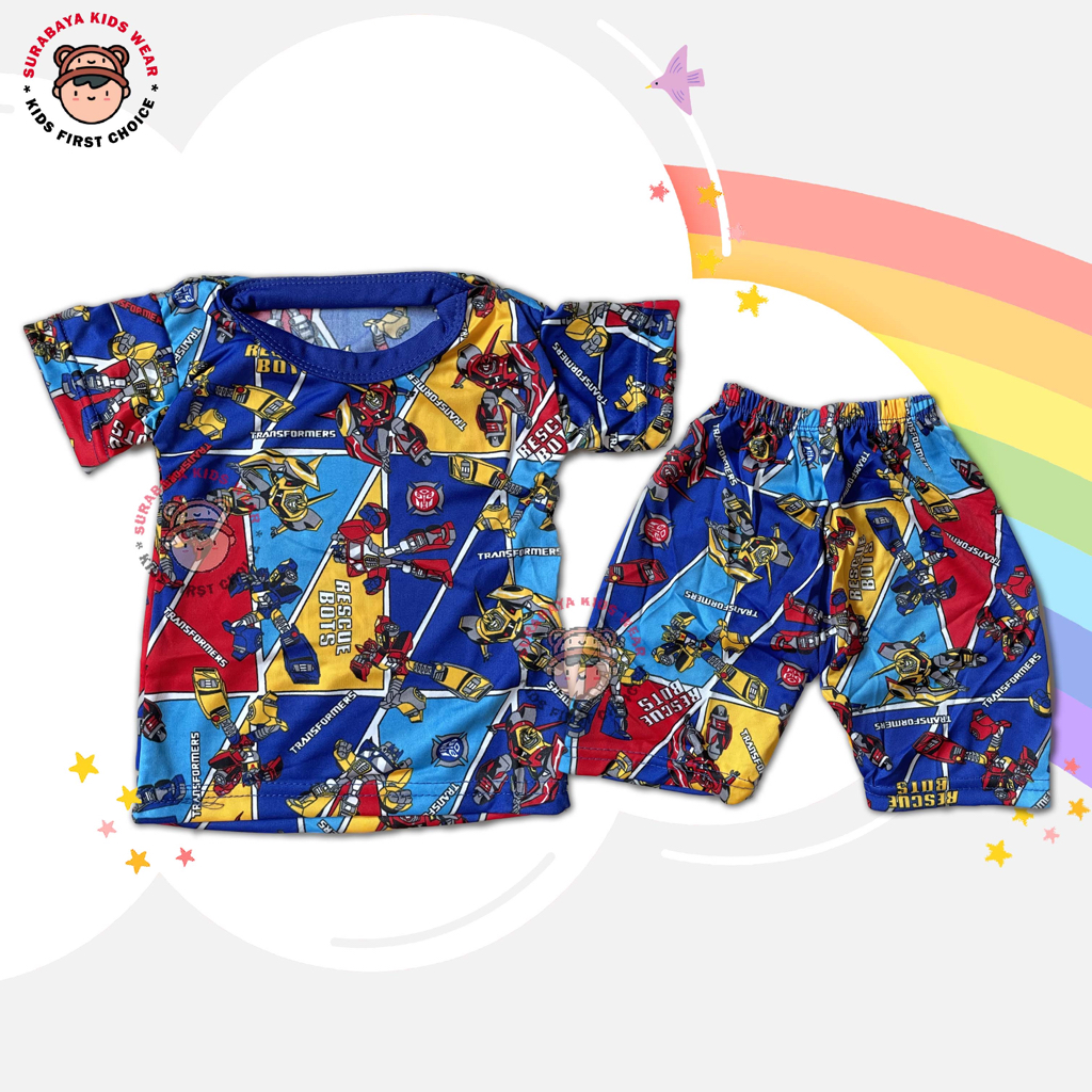 Setelan Anak Laki - Laki Lengan Pendek Motif Superhero