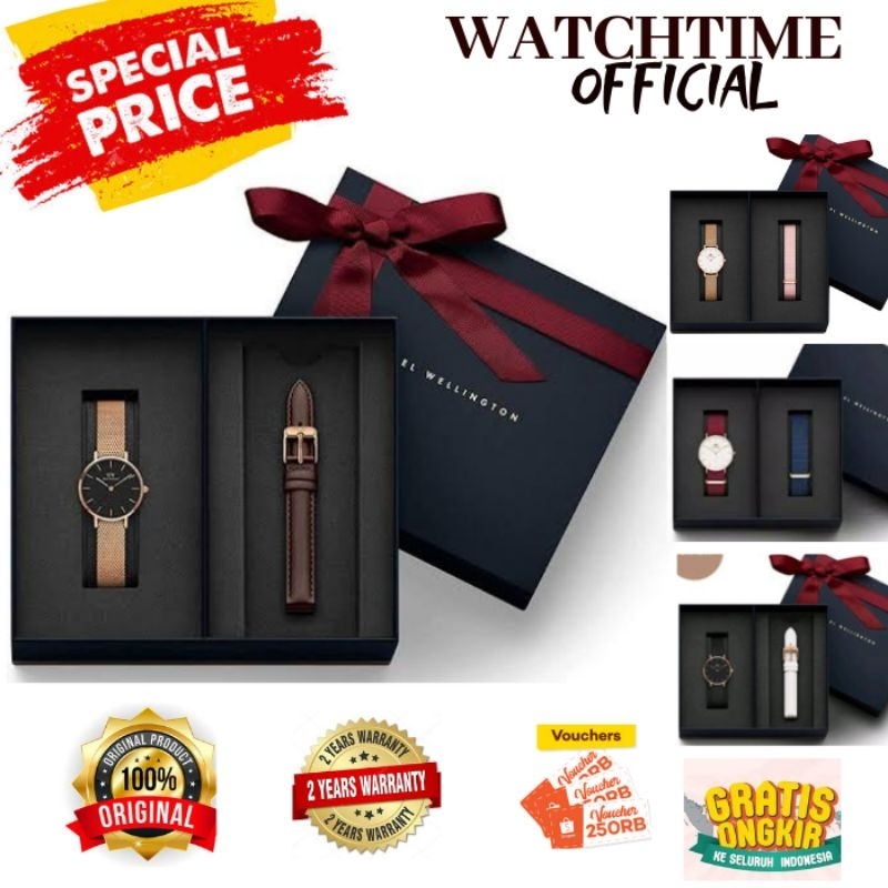 PROMO  JAM TANGAN WANITA DW ORIGINAL SET TALI CADANGAN ARLOJI CEWEK ORI PLUS STRAP
