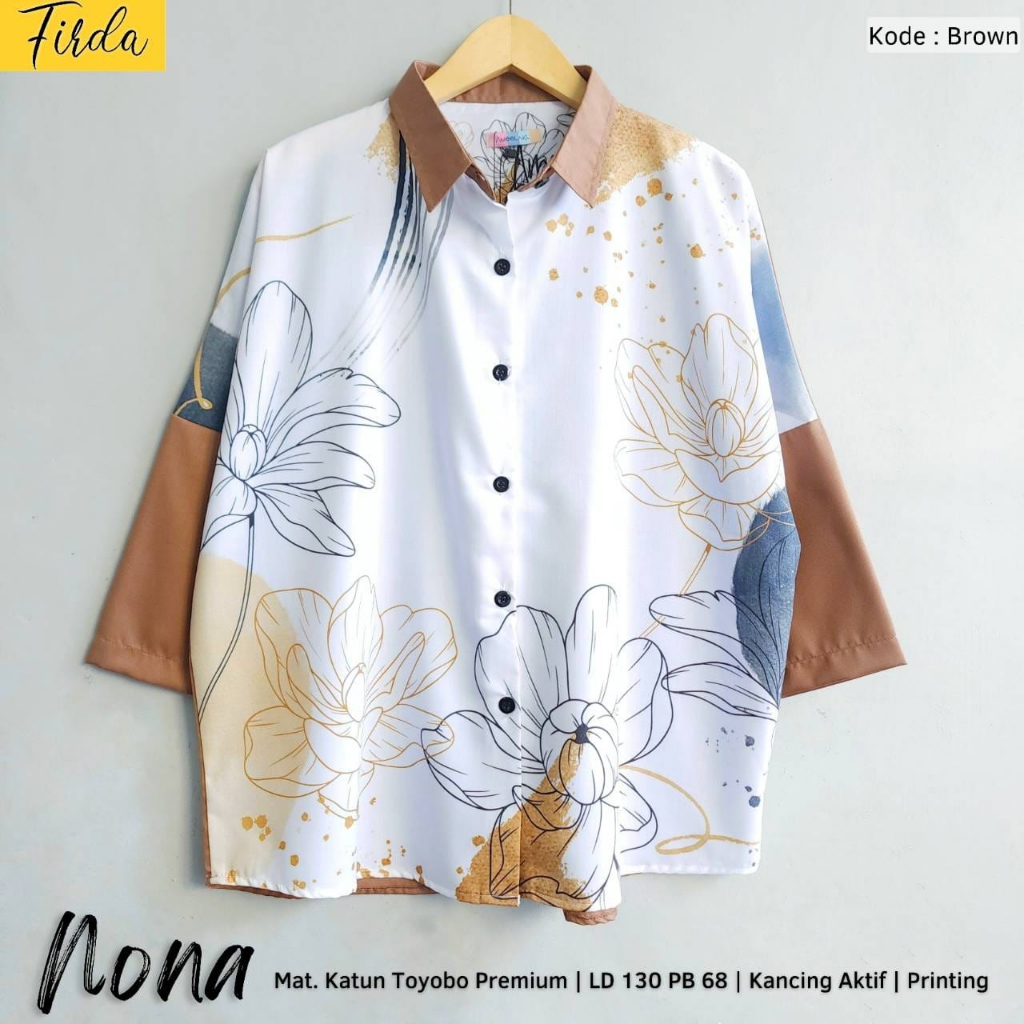 Nona Kemeja Oversize Wanita Motif Jumbo XXXL Ld 130 Katun Toyobo Lengan Panjang Kancing Aktif