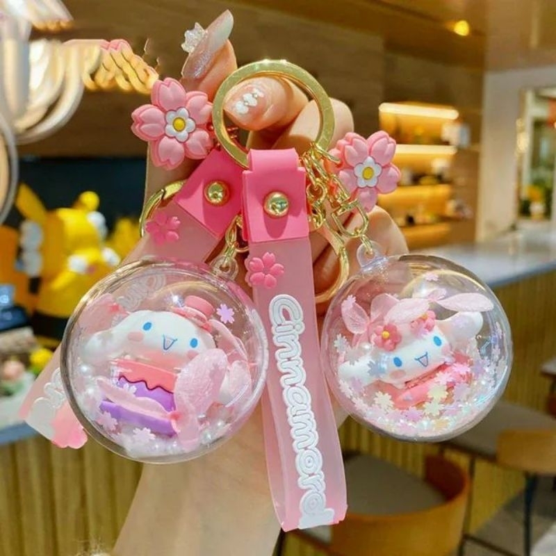 Globe liquid Sanrio and Bubble Tea Keychain Gantungan Kunci