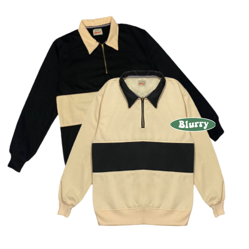 Jaket Pria Basic Sweater Half Zip Model Rugby Vintage Retro