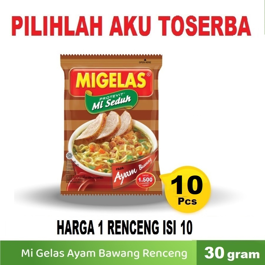 Mie Gelas Migelas Rasa Ayam Bawang @30 Gr-(HARGA 1 Renceng isi 10 Pcs)