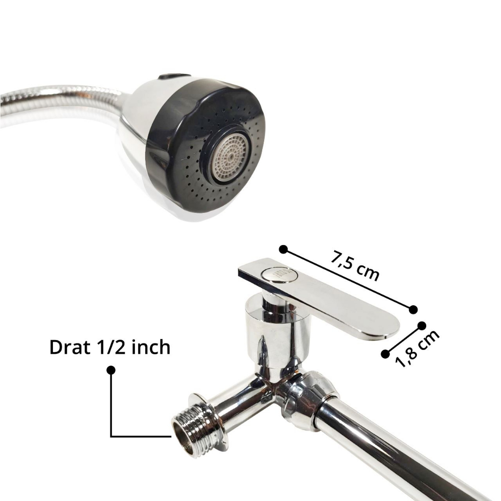 Kran Angsa Fleksibel Cuci Piring Stainless Steel 2 Mode YOZURI