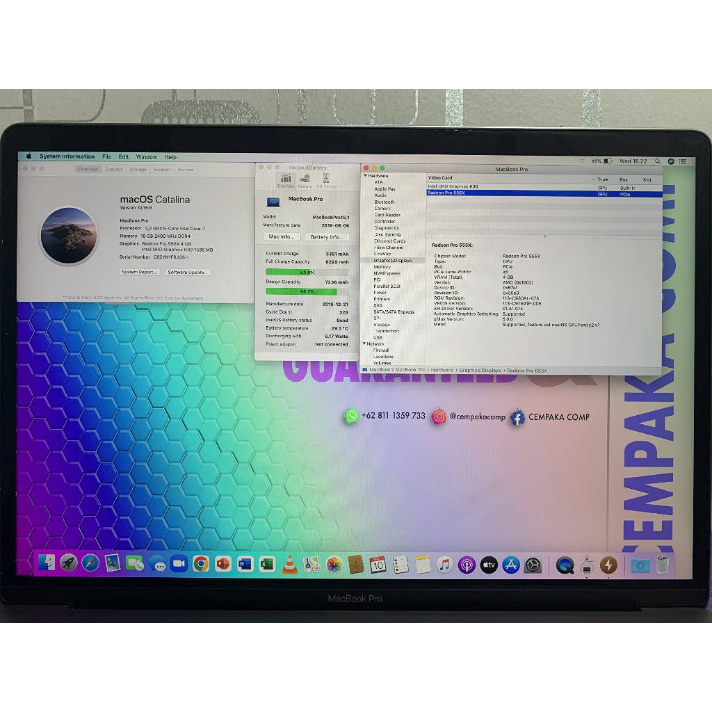 MacBook Pro Retina 2018 15 i7 16GB 256GB VGA AMD 4GB Not 2019