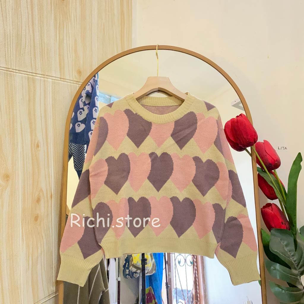 SHERLY SWEATER CROP RAJUT MOTIF LOVE