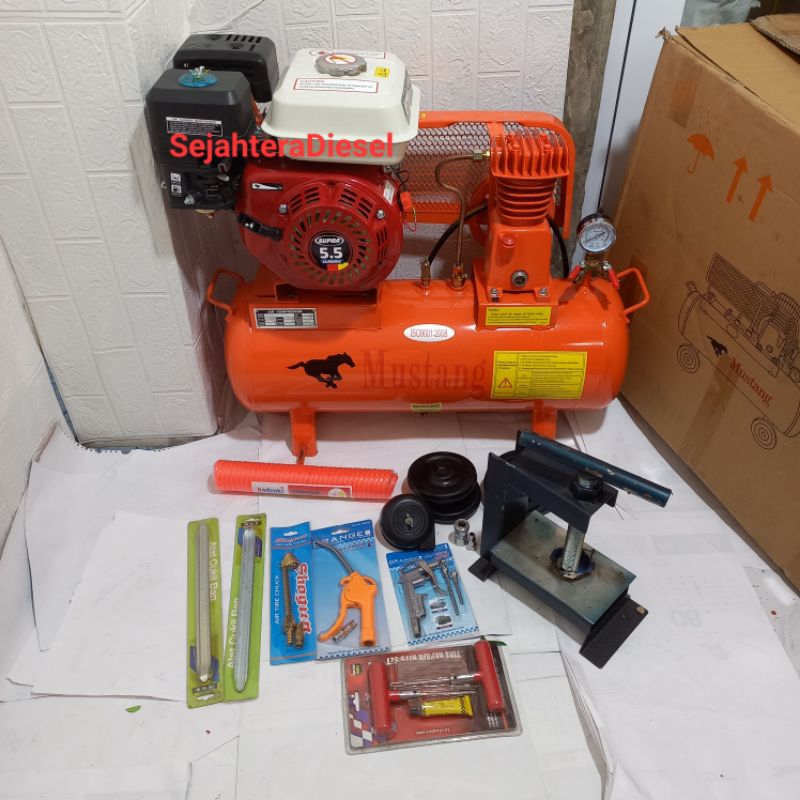 Kompresor angin Mustang 1/4pk+Mesin penggerak gx160