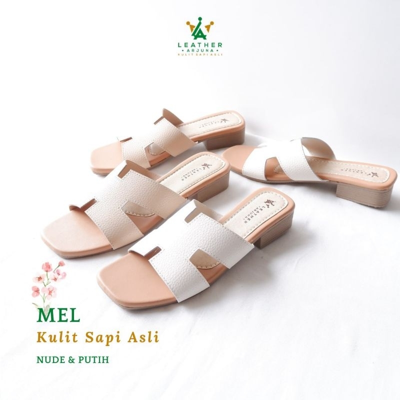 Sandal Sendal Selop Kulit Heels Branded Wanita Terbaru Mel