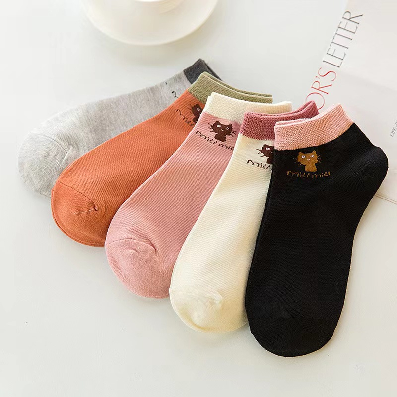 BV.ID KK1219 Kaos Kaki Wanita Semata Kaki Polos Motif Kucing Lucu Spandex