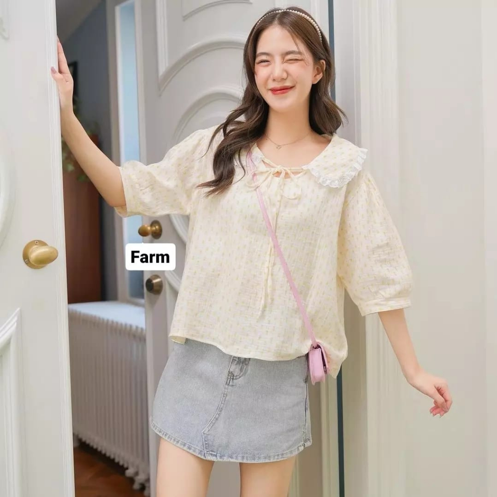Farm top atasan kerah renda import