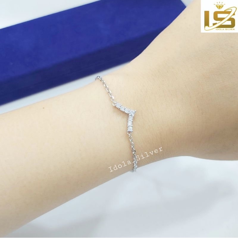 GELANG TANGAN PERAK ASLI SILVER 925 LAPIS EMAS PUTIH ASLI MODEL AUREL FUJI NAGITA - PERHIASAN PERAK ASLI