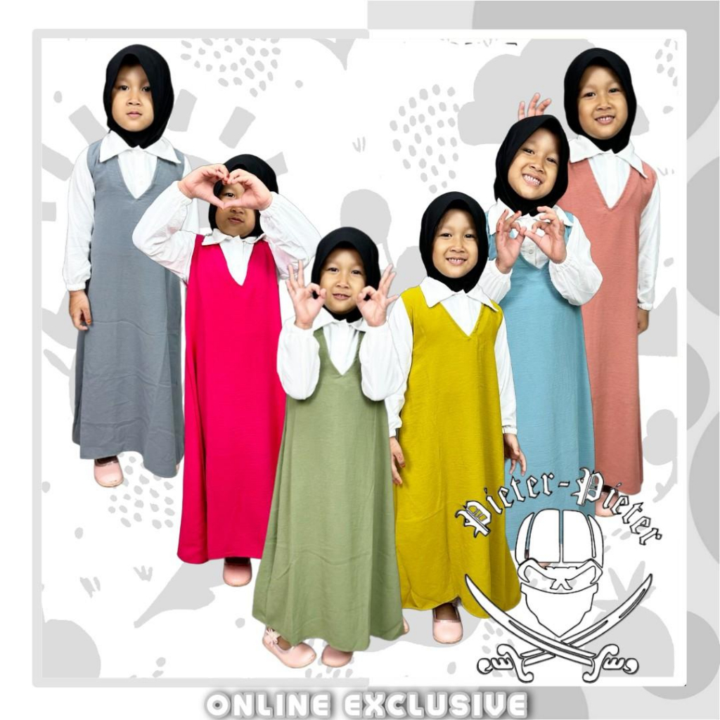 Gamis Cringkel model Flora Satu set Inner dan Outer usia 4-12th