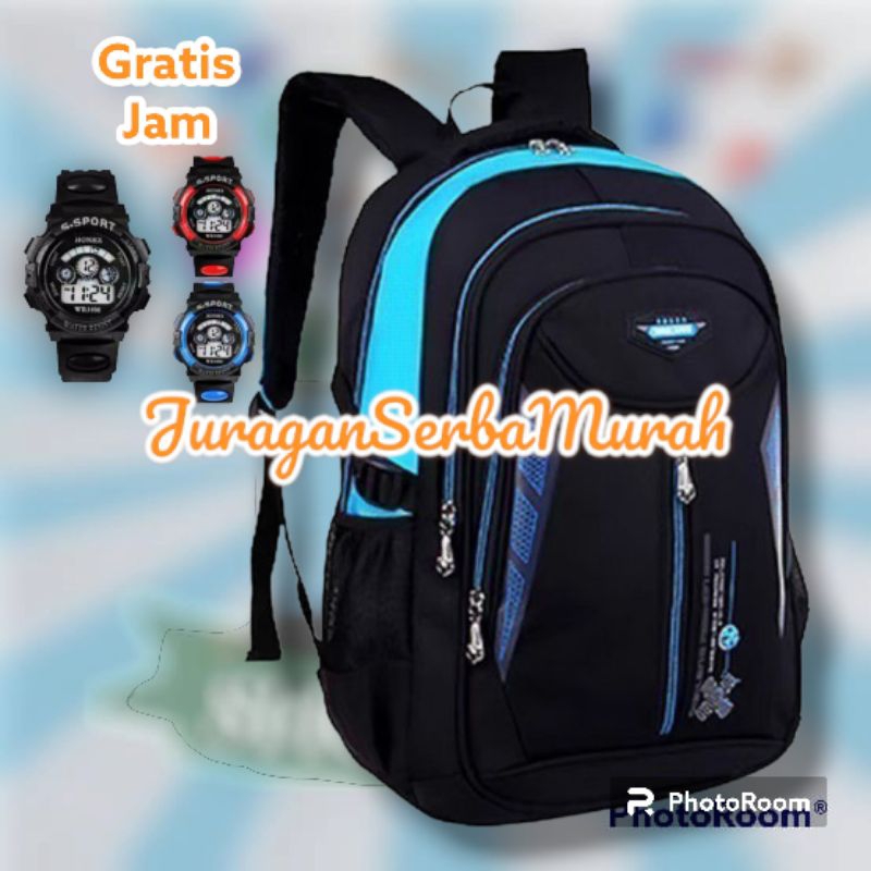 Tas Ransel Sekolah Anak Laki Laki SD SMP Gratis Jam