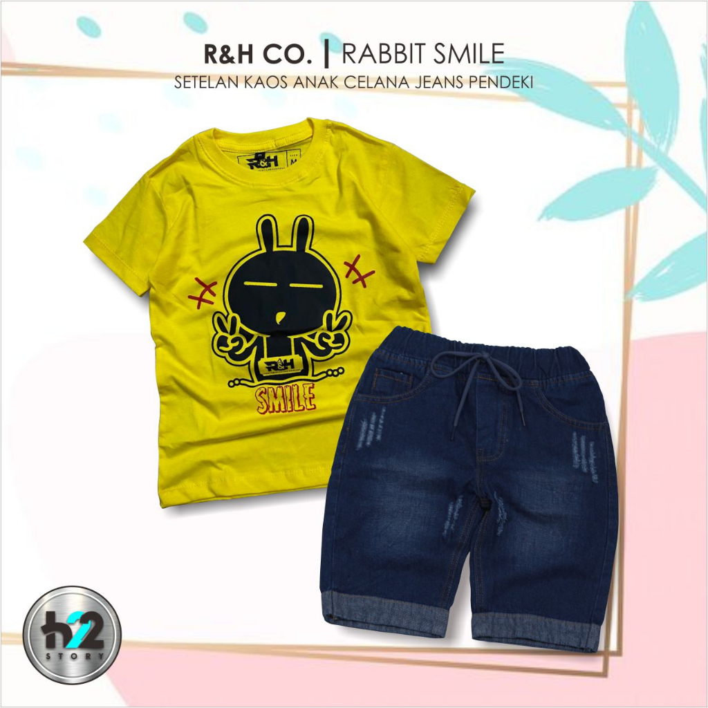 Setelan Anak Celana Jeans / Setelan Jeans Anak Laki Laki /  Setelan Kaos Distro Anak Celana Jeans Pendek Usia 3-12 Tahun / By H22Story