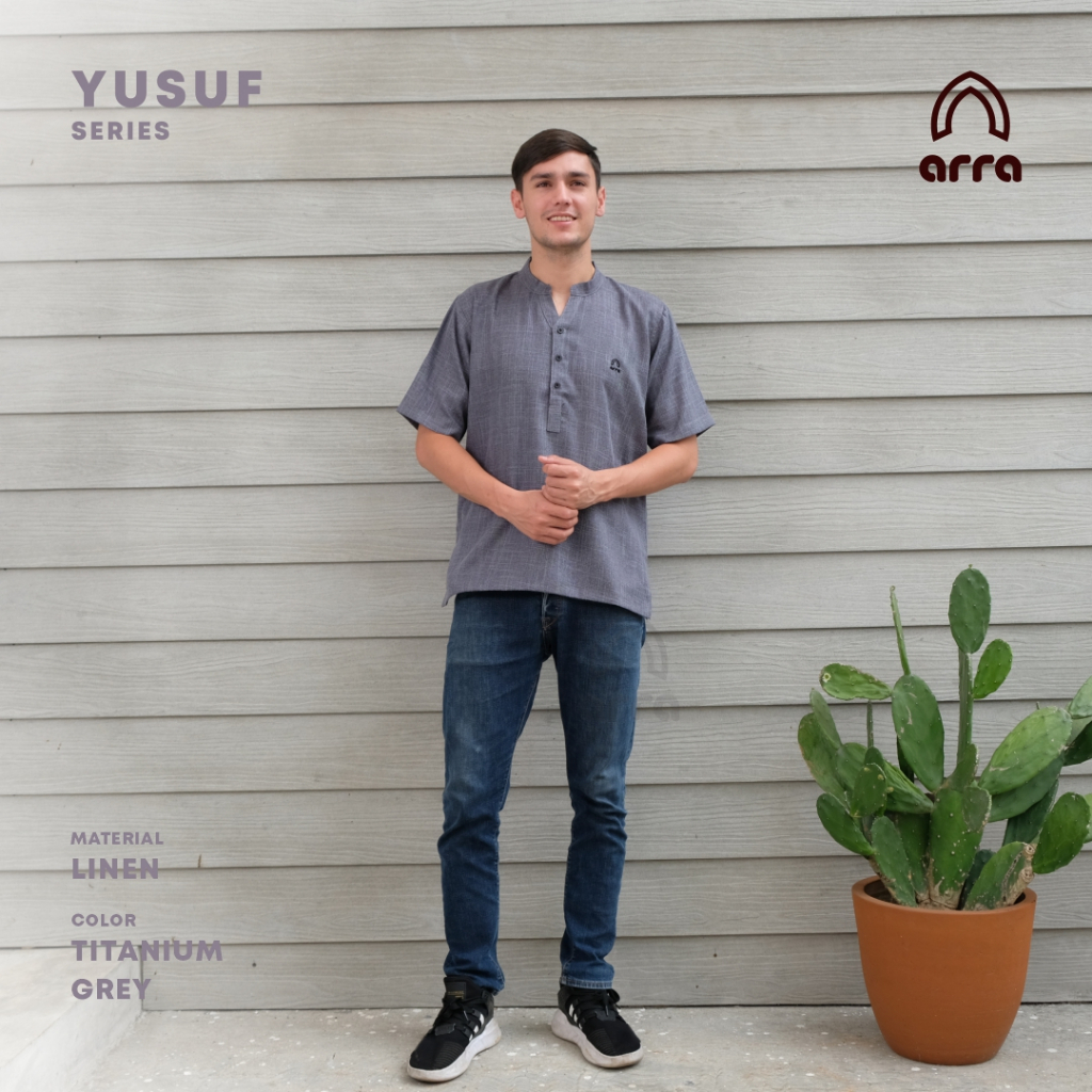 BAJU KOKO MUSLIM ATASAN  PRIA DEWASA LENGAN PENDEK TITANIUM GREY