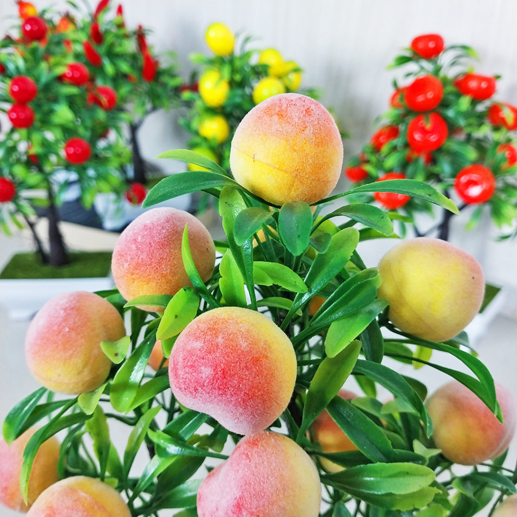 Tanaman Buah Hias Plastik Tanaman Pohon Hias Palsu Pot Tanaman Buah Cabe Jeruk Lemon Palsu Dekorasi Rumah Ornamen Bunga Bonsai PBP11