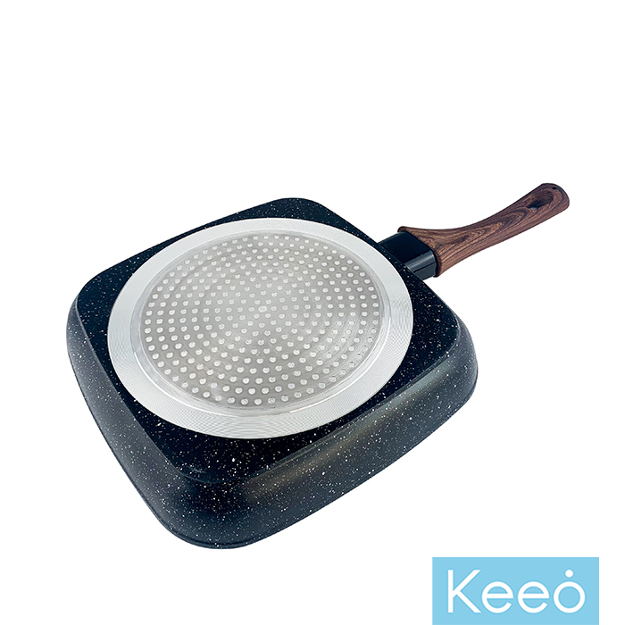 Keeo 24 cm Grill Pan Anti Lengket Marble Granit Hitam