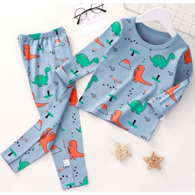 PIYAMA ORGANIK IMPORT PREMIUM MOTIF DINO 1-5 TAHUN - PP ORGANIK ANAK COWOK KEREN - BAJU TIDUR ANAK I