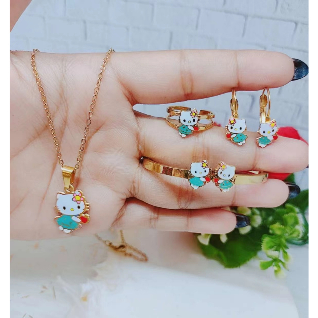 Titanium Set Anak Gelang Kalung Cincin Dan Anting R064/065/066