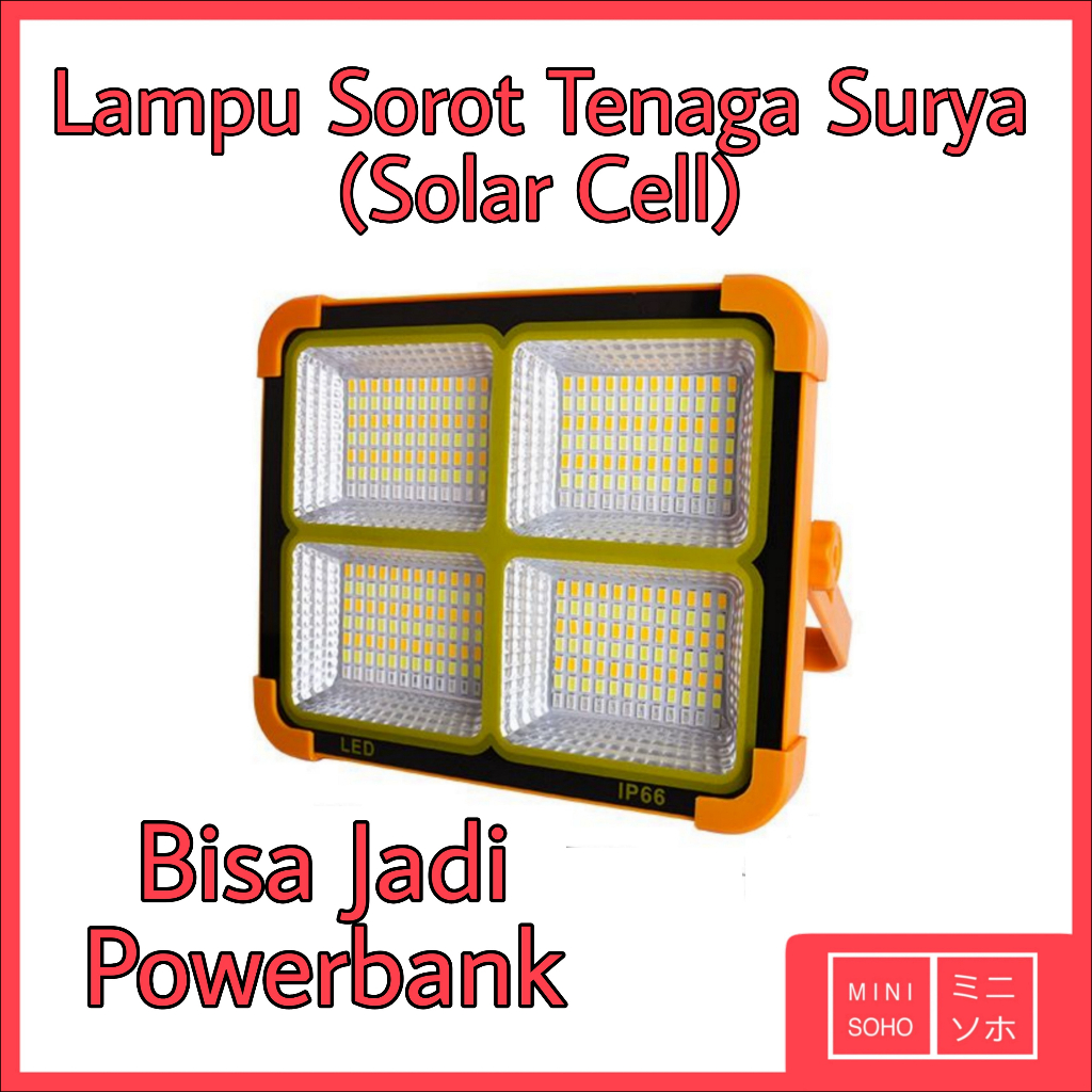 Lampu Sorot 1000W Tenaga Surya / Solar Powered Gantung Camping Tenda Floodlight Matahari Panel Cell IP66 Outdoor Portable