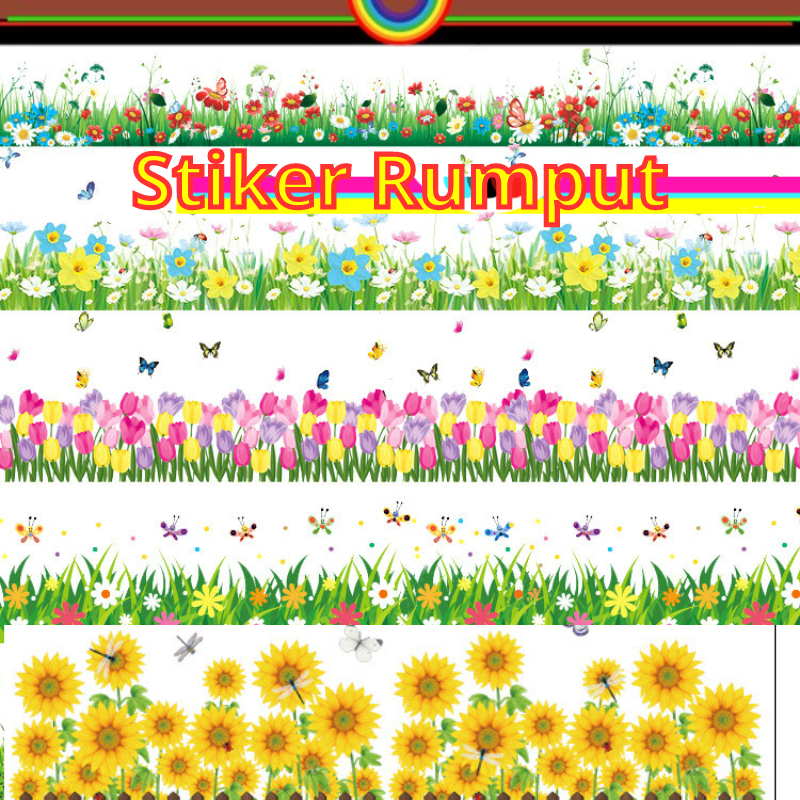 STIKER DINDING MOTIF PAGAR DAUN RUMPUT POHON BUNGA SAKURA PINK HIJAU DEKORASI RUMAH UNTUK RUANG TAMU