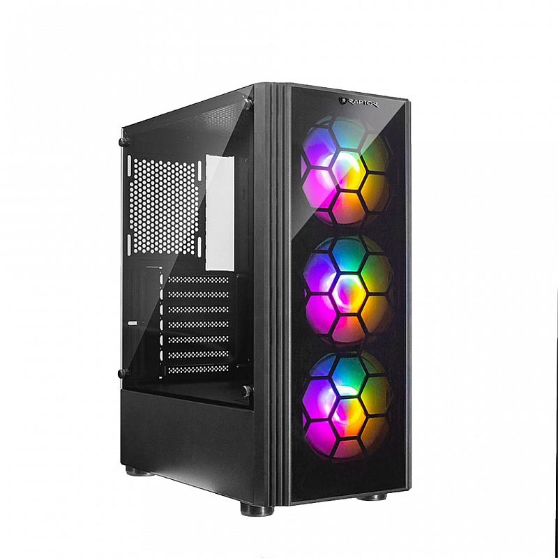 Casing Gaming RAPTOR Black Strike 1631 Free 3 Fan RGB - Tempered Glass