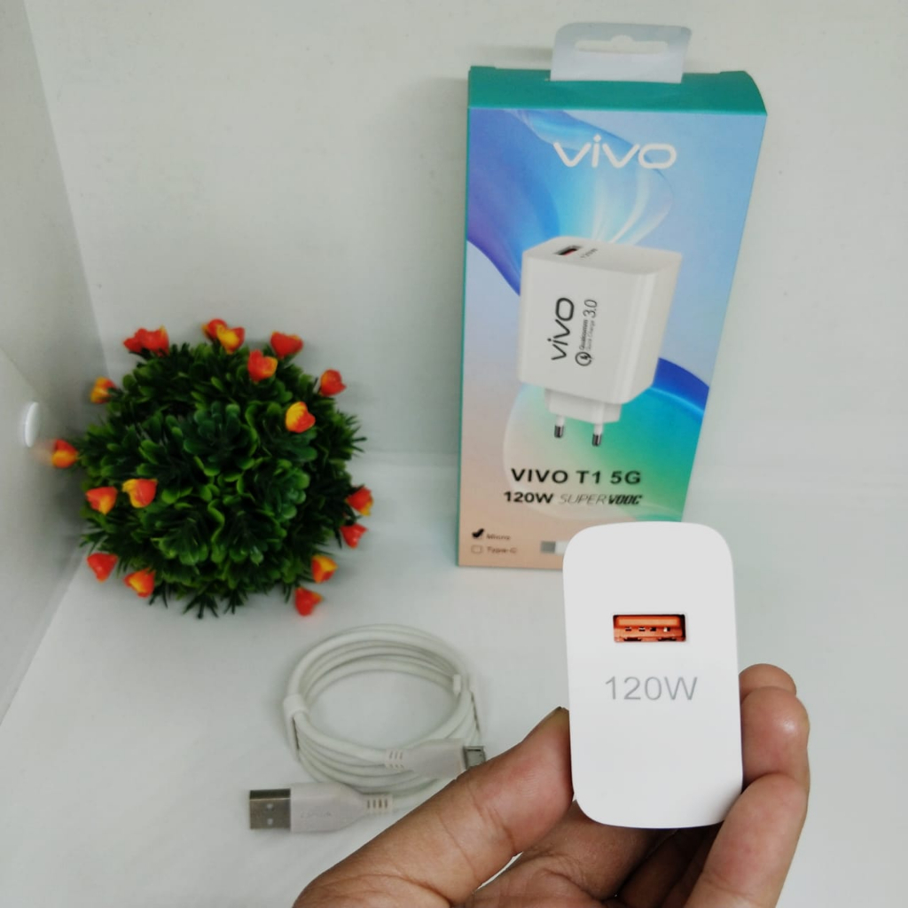 Charger Vivo T1 5G 120W Original Fast Charging Micro USB &amp; Type C BY SMOLL