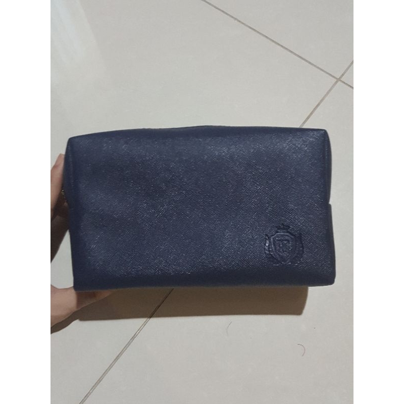 PRELOVED MAKEUP POUCH KULIT PU / TAS POUCH SERBAGUNA NAVY