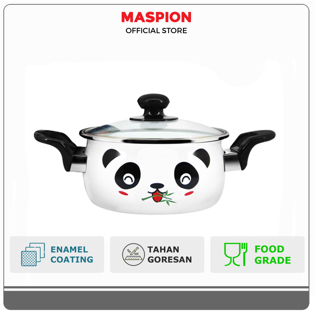 Maspion Panda Casserole Enamel Brilliant Hello Panda Tutup Kaca