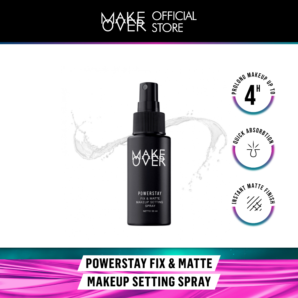 MAKE OVER Powerstay Fix & Matte Setting Spray - Makeup tahan lebih lama tidak luntur nyaman tidak lengket tidak berat hasil matte non-comedogenic Image 2