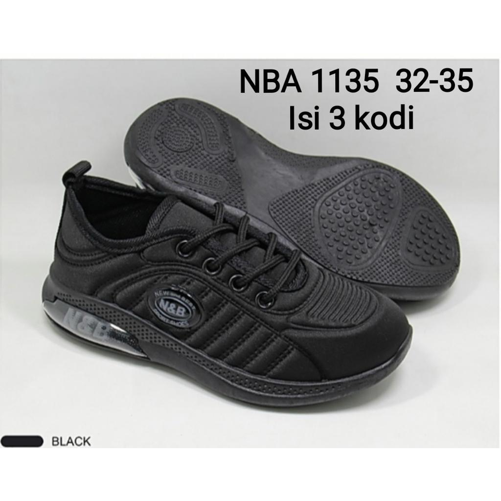 Sepatu Sneakers Anak Tali Hitam Putih N&amp;B Unisex Ukuran 28-35  / 1126 / 1129 // 1132 / 1135