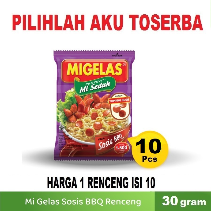 Mie Gelas Migelas Rasa Sosis BBQ @30 Gr - (HARGA 1 Renceng isi 10 Pcs)