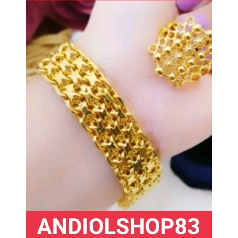 PROMO,,,,Set Gelang Tangan rantai free cincin Janda/CICANDE lapis emas 22 K anti karat