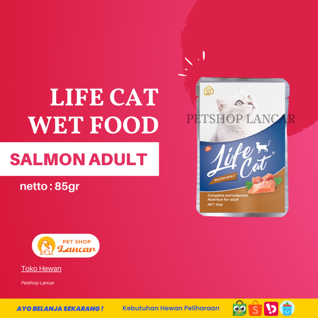 Life Cat Pouch Adult Salmon Makanan Kucing Basah 85gr