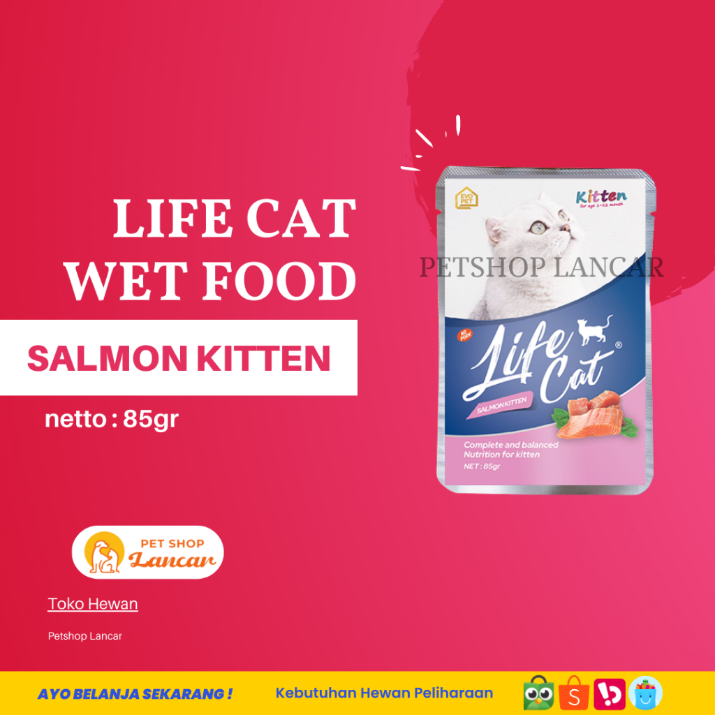 Life Cat Pouch Kitten Salmon Makanan Kucing Basah 85gr