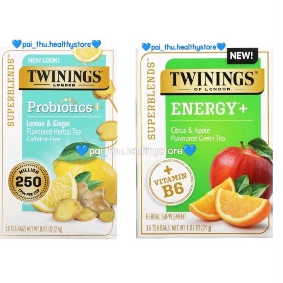 

Twinings Superblends Tea, Energy+Vit B6/ Twinings Probiotics Lemon Ginger Herbal tea-Teh Herbal @16-18 teabags/box